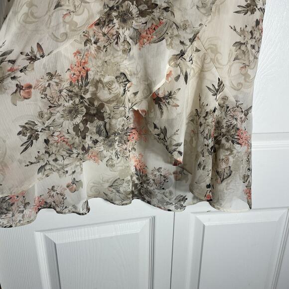 Vintage Y2K Sara Michelle Skirt Women Medium Beige Floral Whimsey Ruffle High Lo - Picture 2 of 9